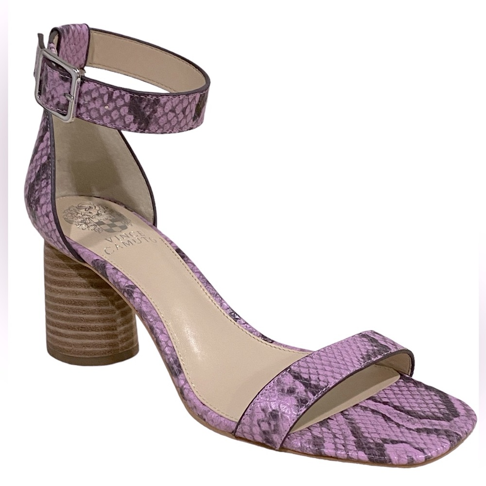 NWOT Vince Camuto Leather Mejorla Purple Ankle Strap Heeled Sandals Size 8W